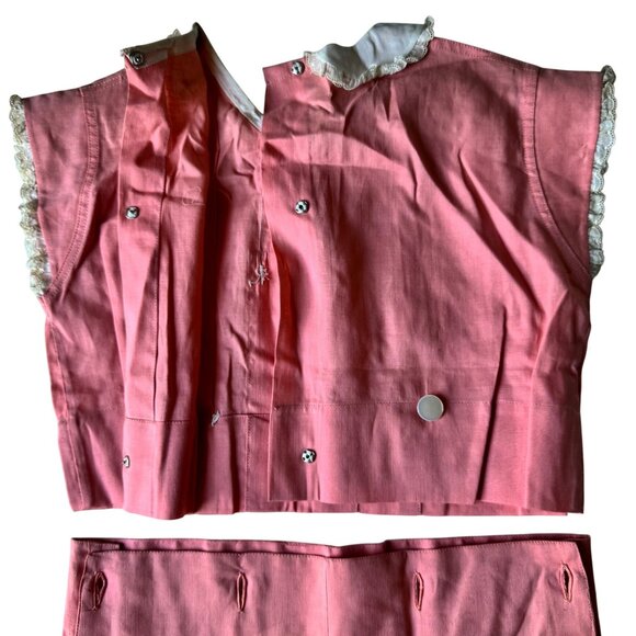 Vintage 1940s Childs Peach Pink Romper Shorts Lace Trim & Buttons 2 Piece - Picture 7 of 15